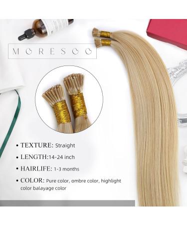 Moresoo Real Hair I Tip Extensions - Blond Keratin Bonding 40cm Caramel & Platinum Blonde #P14/613 - 40g/50s for International Shipping - Buy Online on GoSupps.com