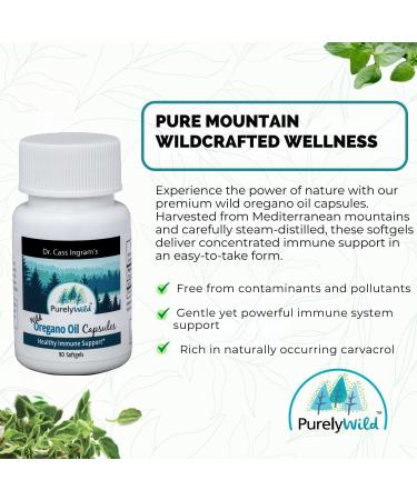 PURELY WILD Dr. Cass Ingram's Oregano Oil Gelcaps - 90 Softgels - Immune System Support - Unprocessed Wild Mediterranean Oregano - Mountain Sourced - Non-GMO - 90 Servings - Buy Online on GoSupps.com