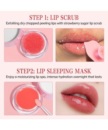 COLOROCK Lip Mask &Sugar Lip Scrub Set Natural Lip Treatment Duo - 4 IN 1 Lip Sleep Mask Gift Set for Exfoliate Nourish Soothe & Hydrate Dry and Flaky Lips-Lip Mask Overnight for Lip Care-Strawberry - Buy Online on GoSupps.com