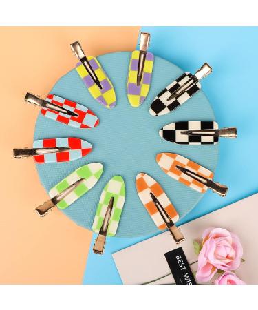 Magicsky 10PCS No Bend Hair Clips - Acrylic Resin Flat Styling Clip for Women - Checkerboard Checker White Black - Buy Online on GoSupps.com