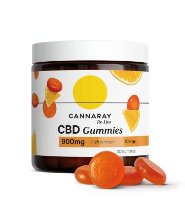 Cannaray CBD Gummies 900mg | Regular Strength | Delicious Natural Orange | Vegan THC-Free & GMO-Free (30 Gummies)