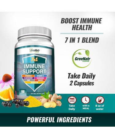 GreeNatr Korean Red Ginseng Root and Ginkgo Biloba and 7 in 1 Immune Support Supplement with Vitamin C, Vitamin D3, Zinc 50mg, Quercetin - Buy Online on GoSupps.com