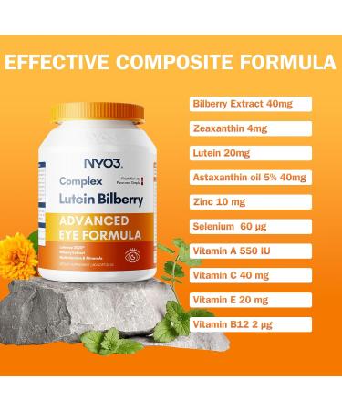 NYO3 Eye Vitamins with Lutein and Zeaxanthin Patented Eye Formula Recommended by NIH Advanced Bilberry & Astaxanthin Vitamins A C E B12 & Minerals Eye Health & Vision Protection 60 Softgels - Buy Online on GoSupps.com