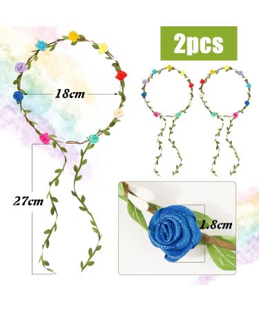 Boyrot 2Pcs Flower Wreath Hair Crown - Colorful Boho Hairband for Women & Girls | Wedding Party & Birthday Headdresses - 7 Colors Available - Buy Online on GoSupps.com