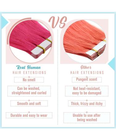 RUNATURE 18 Inch Pink Tape in Human Hair Extensions for Highlights | 25g Hot Pink Real Hair Tape Extensions - Buy Online on GoSupps.com