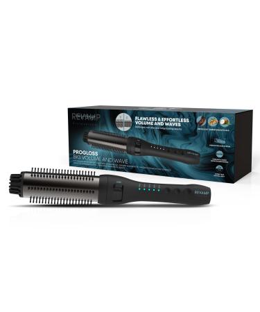 REVAMP Progloss Perfect Finish Big Volume and Wave Hot Brush for Hair Styling Ceramic Ionic barrel and Retracting Bristles Infused with Progloss Oil All Hair Type Adjustable Temperature Black