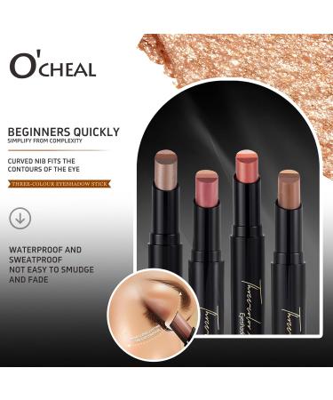 O'CHEAL Lot de 4 crayons de fard paupi res d grad de trois couleurs - Effet mat - Brillant - Imperm able - Longue dur e - Convient pour le maquillage quotidien - Buy Online on GoSupps.com