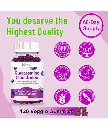 2 Pack Glucosamine Chondroitin Gummies - Glucosamine Chondroitin with MSM Elderberry Turmeric Joint Support Supplement for Adults Men & Women - Blueberry Flavor 120 Cts Blueberry 60 Count (Pack of 2) - Buy Online on GoSupps.com