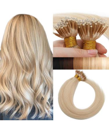 20" Nano Ring Tip Hair Extensions Real Human Hair 50Strands #60 Platinum Blonde (50g)
