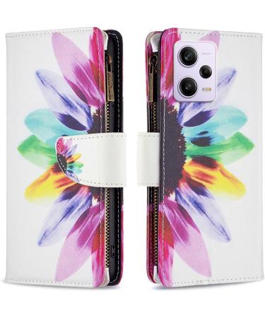 VQWQ Mobile Phone Case for Redmi Note 12 Pro & Xiaomi Poco X5 Pro - Protective Leather Flip Cover with Zipper Card Holder - Sunflower Design - Buy Online on GoSupps.com