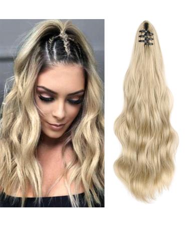 SEIKEA Ponytail Extension Claw Clip 16 24 Long Wavy Curly Hair Extension Jaw Clip Ponytail Hairpiece Synthetic Pony Tail (16 Inch (Pack of 1)  Ash Blonde) 16 Inch (Pack of 1) Ash Blonde