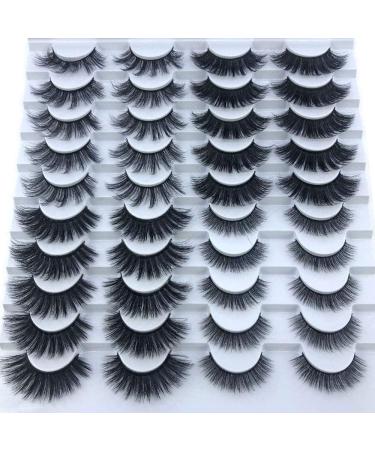 HBZGTLAD 20 Pairs 25 mm 3d Mink Lashes Bulk Faux with Custom Box Wispy Natural Mink Lashes Pack Short Wholesales Natural False Eyelashes(F070)