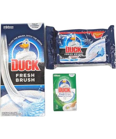 Toilet Cleaner Duck Bundle With Duck Toilet Fresh Brush Starter Kit 1 Handle & 4 Refills Duck Fresh Brush Refills 12pads And Duck Toilet Pine Fresh 3 Strips - Bathroom Cleaner Disposable Toilet Brush - Buy Online on GoSupps.com