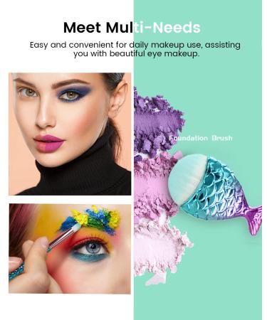 11pcs Mermaid Makeup Brush Set with Cute Bag - Perfect Foundation Eyeshadow & Blush Brushes for Girls | Ideal Christmas & Birthday Gift - Buy Online on GoSupps.com