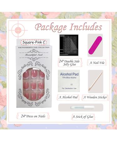 Pink French False Acrylic Stick on Nails - 24pcs Short Square Press On Nails with Elegant White Tips Design for Women and Girls - Buy Online on GoSupps.com
