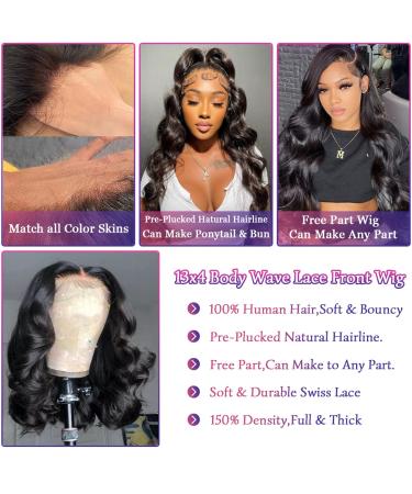 26 Inch Body Wave Human Hair Lace Front Wig 13x4 HD Lace 180% Density Brazilian Virgin Hair Glueless Wig for Black Women - Pre Plucked with Baby Hair, Natural Black - Buy Online on GoSupps.com