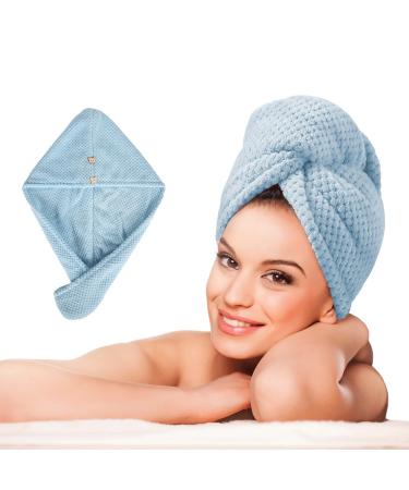 LTBL microfiber hair cloth wrap large double-layer thickened hair drying towel with button fast drying hair towels for women (light blue) - Buy Online on GoSupps.com