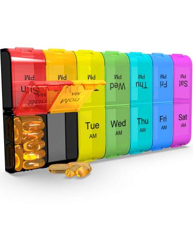 Extra Large Pill Organizer 2 Times a Day Weekly XL AM PM Pill Case 7 Day Pill Box Twice a Day Oversized Daily Medicine Organizer for Vitamins Big Pill Container Medication Dispenser(Black&Rainbow)
