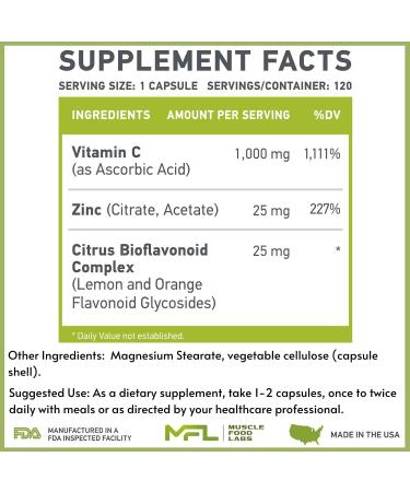 Vitamin C + Zinc 1000mg | Citrus Bioflavonoids | Non-GMO | 120 Vegan Capsules - Buy Online on GoSupps.com