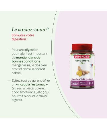 SUPERDIET - ORGANIC GINGER - Nausea pregnancy digestion energizing - Herbal medicine - Made in France - 45 capsules - Buy Online on GoSupps.com