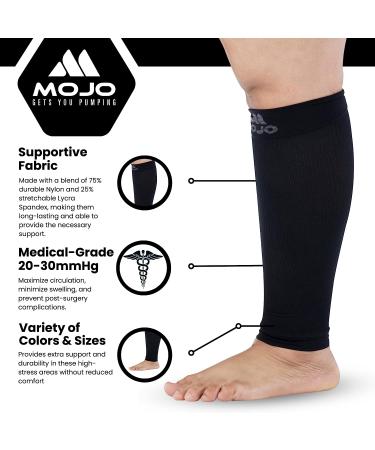 Mojo Compression Calf Sleeves 20-30mmHg - Plus Size 5XL Black - Shin Splint Support - Buy Online on GoSupps.com