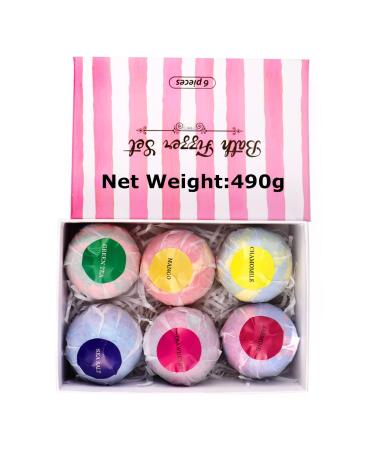 FAMoUsGoods 6 x Organic Essential Oil Bubble Bombs 6 Colours 6 Bath Fragrances Bubble Relieving Bath Bomb Effervescent Balls