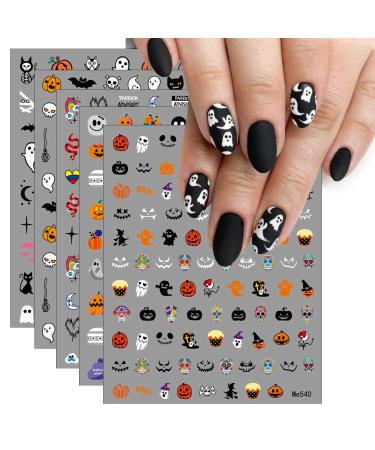 JMEOWIO 9 Sheets Halloween Nail Art Stickers Decals Self-Adhesive Ghost Pumpkin Black Hat Nail Supplies Nail Art Design Decoration Accessories