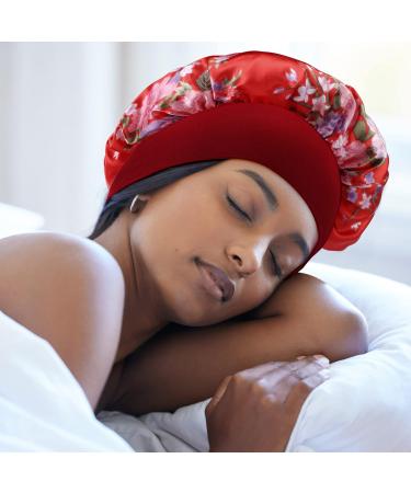LADES Silk Satin Bonnet-4 Packs Women Satin Hair Bonnet for Curly Hair Satin Bonnet Silk Sleep Cap Silk Hair Wrap for Sleeping Black Hair Black+Pink+Red+Peacock Blue - Buy Online on GoSupps.com