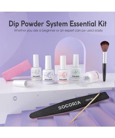 SOCORIA 5pcs Dip Powder Liquid Set | Bond, Primer, Base & Top Coat, Activator, Brush Saver | High-Shine & Long-Lasting Formula for Dip Powder Nail Kit - 9pcs - Buy Online on GoSupps.com