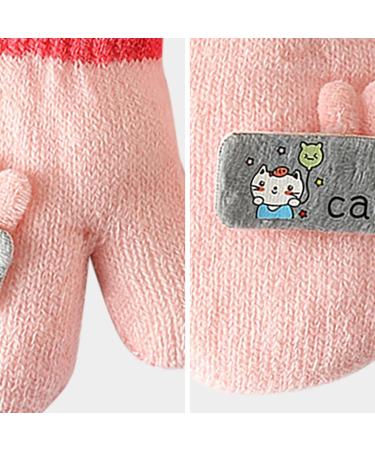 Kids Cute Fox Knitting Gloves with Plush Lining | 1-3 Yrs | Cartoon/Pink - Buy Online on GoSupps.com