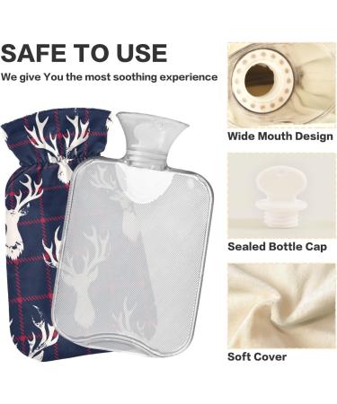 Odawa Hot Water Bottle with Deer - Checkered Velvet Cover for Pain Relief & Warm Comfort | 1L Christmas Deer Plaid - Buy Online on GoSupps.com