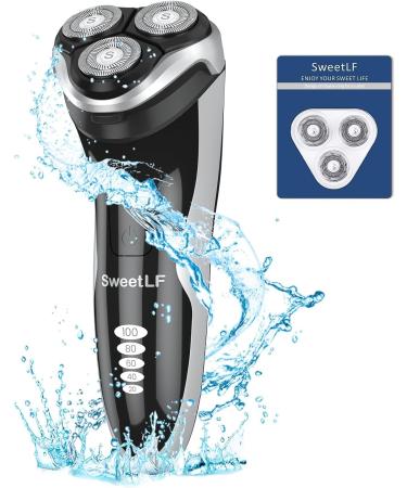 SweetLF Men's Electric Shaver (Plus 3 Blades) : Close and Clean Shave Easy to Clean Comfortable Grip (Quiet Charge Time: 1 Hour Use Time 120 min Black 2 Years Warranty