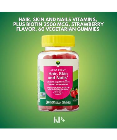 KP+ Hair Skin & Nails Biotin 2 500 mcg | Adult Gummy Vitamins | Supports Healthy Hair Glowing Skin & Strong Nails | Strawberry Flavor | 60 Vegetarian Gummies | Non-GMO* | Pack of 2 - Buy Online on GoSupps.com