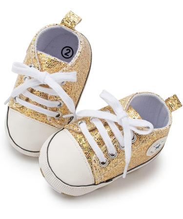 BaiEley High Top Gold Sequin Baby Sneakers 6-12 Months | Soft Sole First Walker Shoes - Buy Online on GoSupps.com