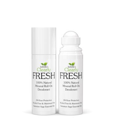 Clearly FRESH Natural Magnesium Roll On Deodorant | 24 hour Mineral Protection for Sensitive Skin with Aloe Vera | Without Aluminum Parabens Alcohol or Baking Soda | Geranium Sage