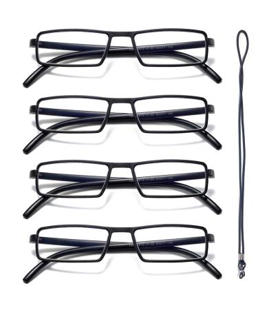 Hubeye 4 Pack Reading glasses for women and men Tr90 Good anti-blue computer glasses High quality rectangular comfortable women reading aid 2.00 4 Black Rectangles 2.0 Dioptries - Buy Online on GoSupps.com