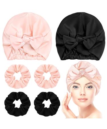 SATINIOR 6 Pcs Silk Bonnet Hair Scrunchies Set Includes Night Wrap for Sleeping Adjustable Cap Ties Elastic Ponytail Holders Women Curly Straight Hair  Piece