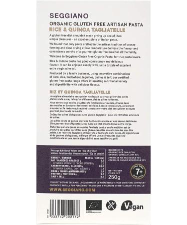 Seggiano Organic Gluten Free Rice & Quinoa Tagliatelle 250g - Certified Gluten Free Vegan Vegetarian & GMO Free - High in Protein & High in Fibre - Bronze Drawn & Slow Dried - Buy Online on GoSupps.com
