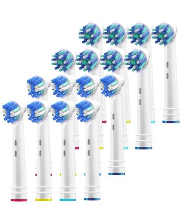 Replacement Brush Heads Compatible with Oral B Braun Electric Toothbrush- 16 Pk of Generic Assorted Brushes for Oralb- 8 Cross & 8 Floss- Fits Oral-b Pro 1000 Vitality Triumph Kids + More!