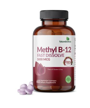 Futurebiotics Methyl B12 5000 MCG Vitamin B12 Methylcobalamin Cherry Flavor Non-GMO 60 Vegetarian Lozenges 60 Count (Pack of 1)