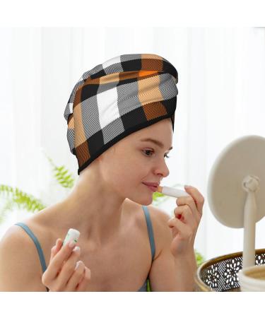 Orange Plaid Microfiber Hair Towel | Super Absorbent Coral Velvet Wrap for Long Curly & Thick Hair - Quick Dry Solution for Women - Buy Online on GoSupps.com
