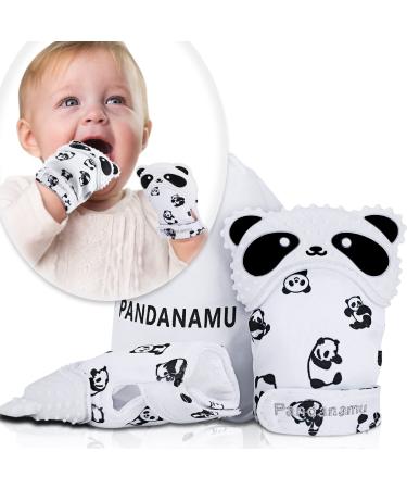 Baby Teething Mitten BPA-Free Panda Teething Mitts Teething Toy Infant Teether with Travel Bag(1 Pair) 2 Mittens