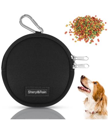 Sheryl & Rain Small treats for dogs training bag with zipper delicacies in pocket format for travel walk bag for treats (round | Black)