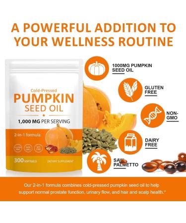 Pumpkin Seed Oil Capsules Cold Pressed Pure Virgin Pumpkin Seed Oil Softgels Essential Omega-3/6 Fatty Acids Phytosterols Vitamin E Supports Hair Health Prostate Function - 300 Softgels - Buy Online on GoSupps.com