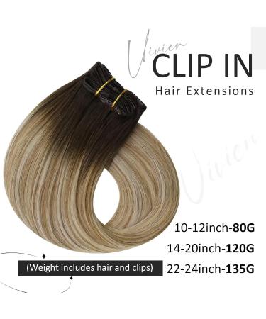 Vivien Clip-In Extensions - Real Hair Balayage Dark Brown Ombre & Platinum Blonde 24 Inch (60cm) 135g Remy Clip-Ins - 7PCS #4/10 #4/14/60 - Buy Online on GoSupps.com