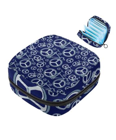 Menstruation pad bag with zipper women's napkin bag tampons collection bags for women and girls (bike wheels pattern)