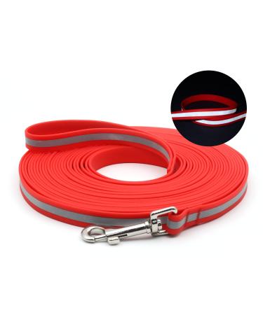 Laroo 10m drag line for dogs reflective robust PVC dog leash with hand loop hook go for a walk at night waterproof drag line training line for small large dogs (10m red) 10m red