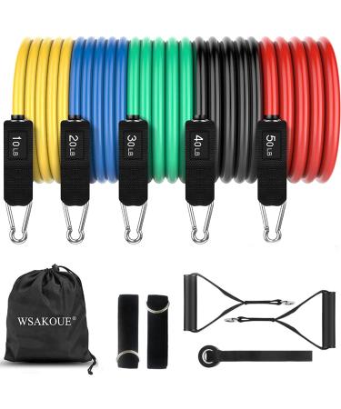 WSAKOUE Resistance Bands Set, Exercise Bands, Workout Bands for Men & Women, 5 Level Fitness Bands, Handles Door Anchor Ankle Straps and Carry Bag for Home Outdoor Workouts