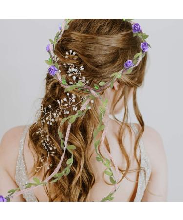 Buy Minkissy Adjustable Lavender Flower Crown & Hair Clamp | 2-Piece Floral Diadem for Brides & Special Occasions - International Shipping Available - Buy Online on GoSupps.com