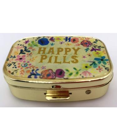 AmyZone Metal Pill Organizer - Travel Friendly Compact Pill Box for Vitamins & Supplements - Gold Happy Pills Case - Buy Online on GoSupps.com